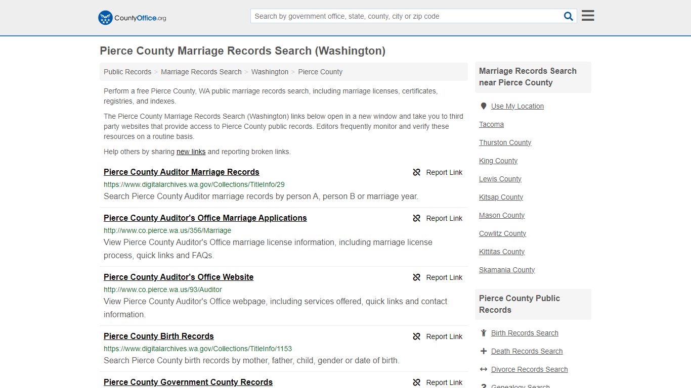 Pierce County Marriage Records Search (Washington) - County Office